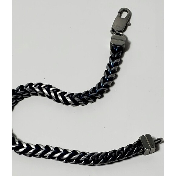 Stainless Steel Blue & Silver Link Bracelet 8" Unisex Lobster Clasp Gift - Picture 4 of 11